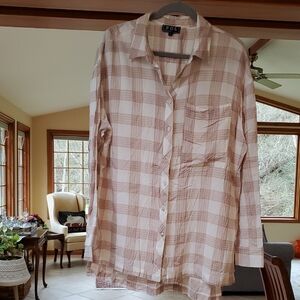 PoL Wkmens Plaid Shirt - Cream and Brown